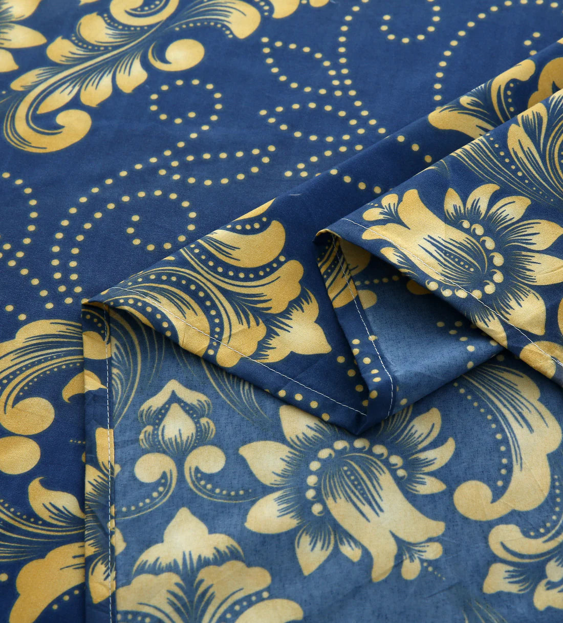 Blue fabric with gold floral patterns