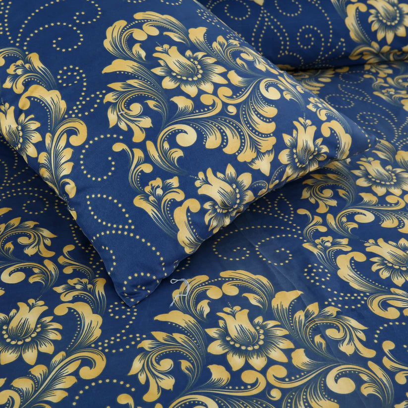 Blue fabric with gold floral patterns