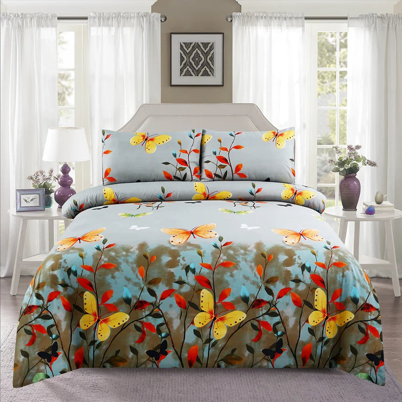 Bedding set with butterfly design in a bedroom setting