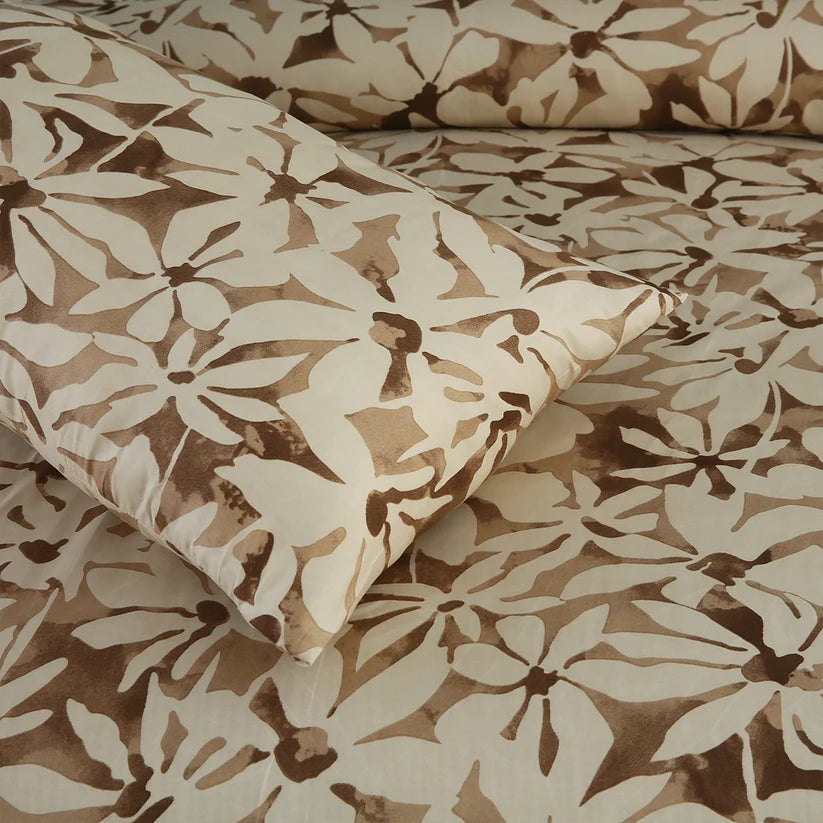Floral patterned fabric with beige and brown colors