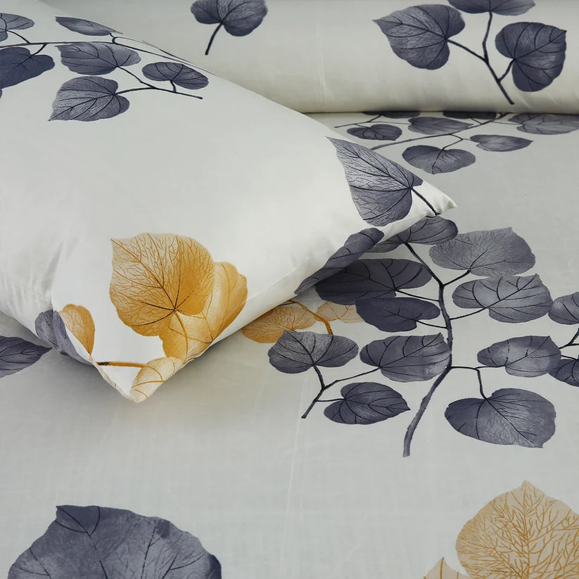 Floral patterned fabric with leaves on a neutral background