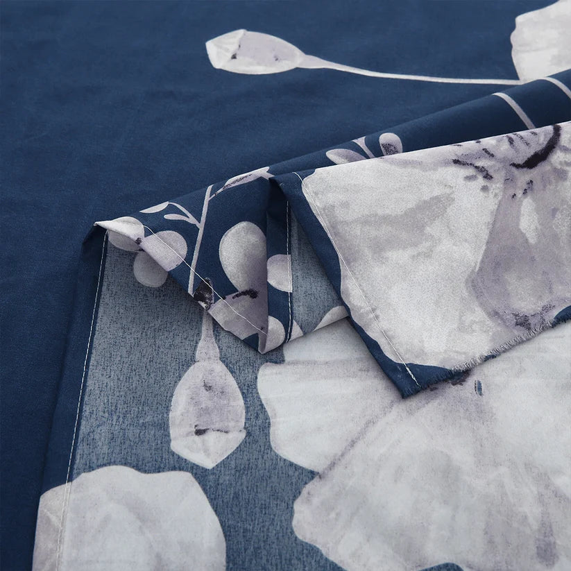 3 Piece Midnight Bloom Navy Blue Printed Bedsheet Set-3001