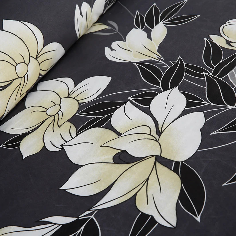  Black Magnolia Floral Printed Bedsheet Set
