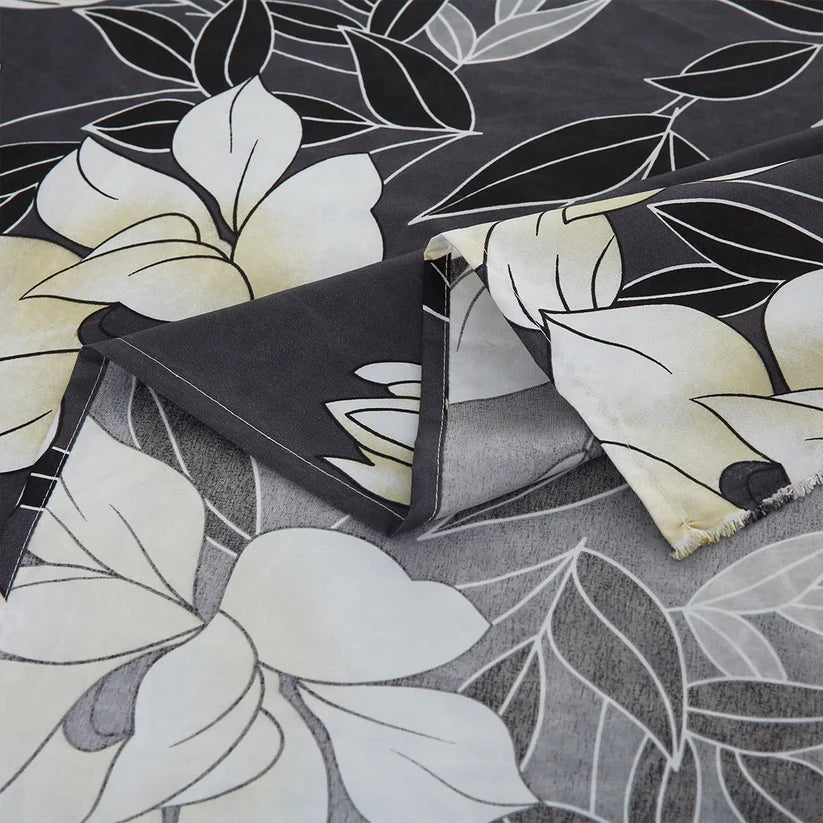  Black Magnolia Floral Printed Bedsheet Set