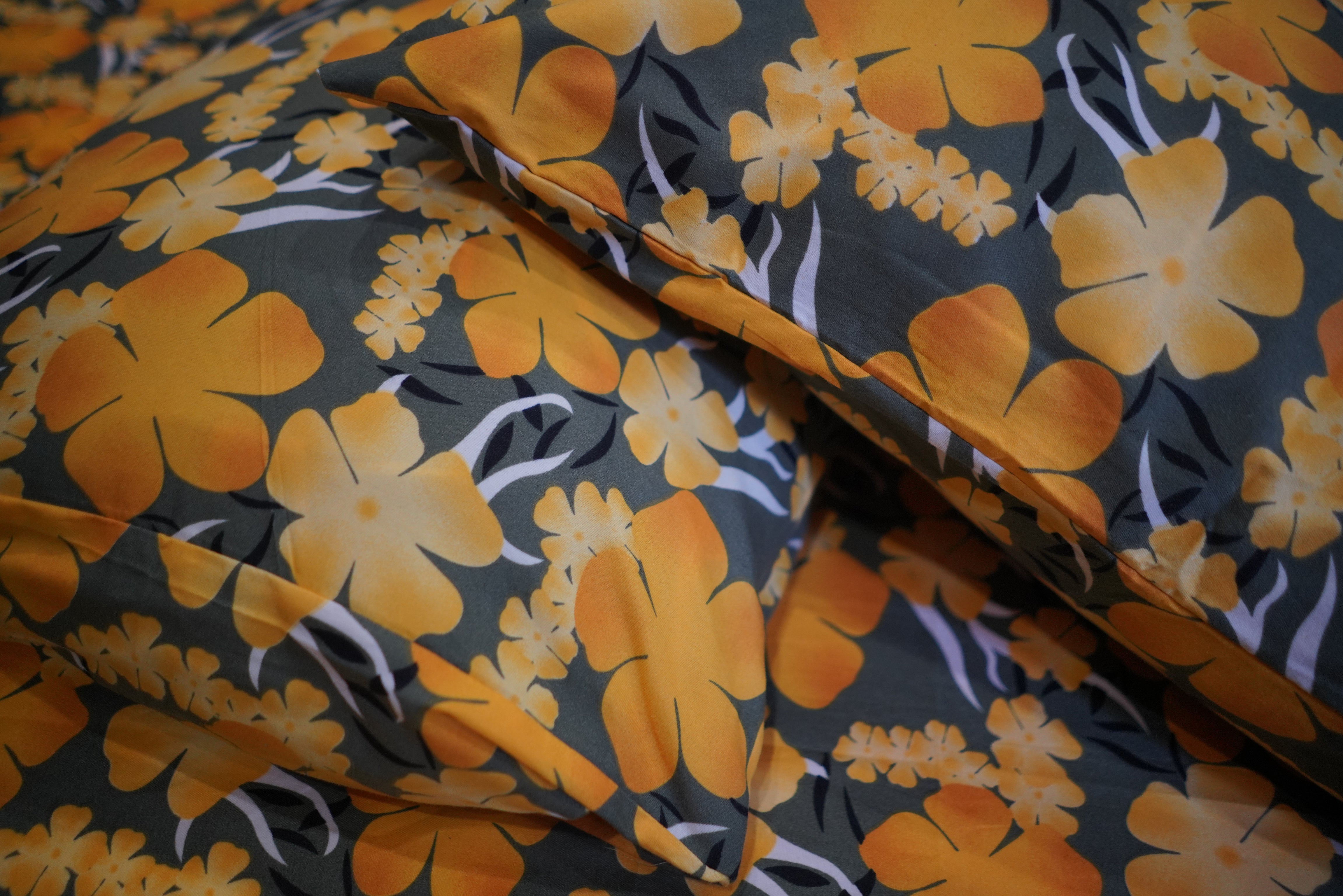 3 Piece Yellow Flowers Printed Bedsheet Set-2001