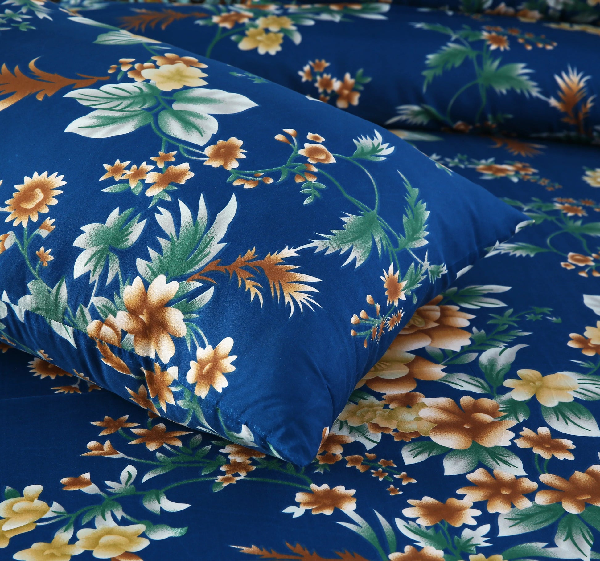 Floral patterned fabric with blue background