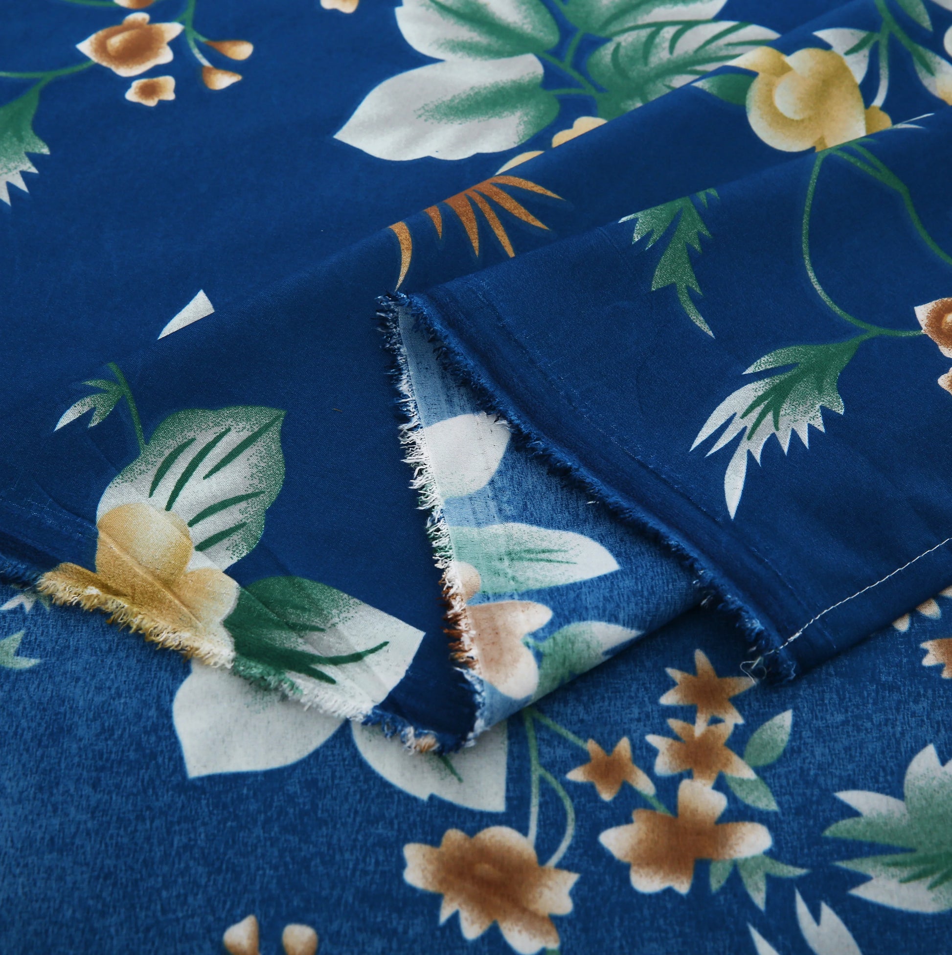 Floral fabric with blue background