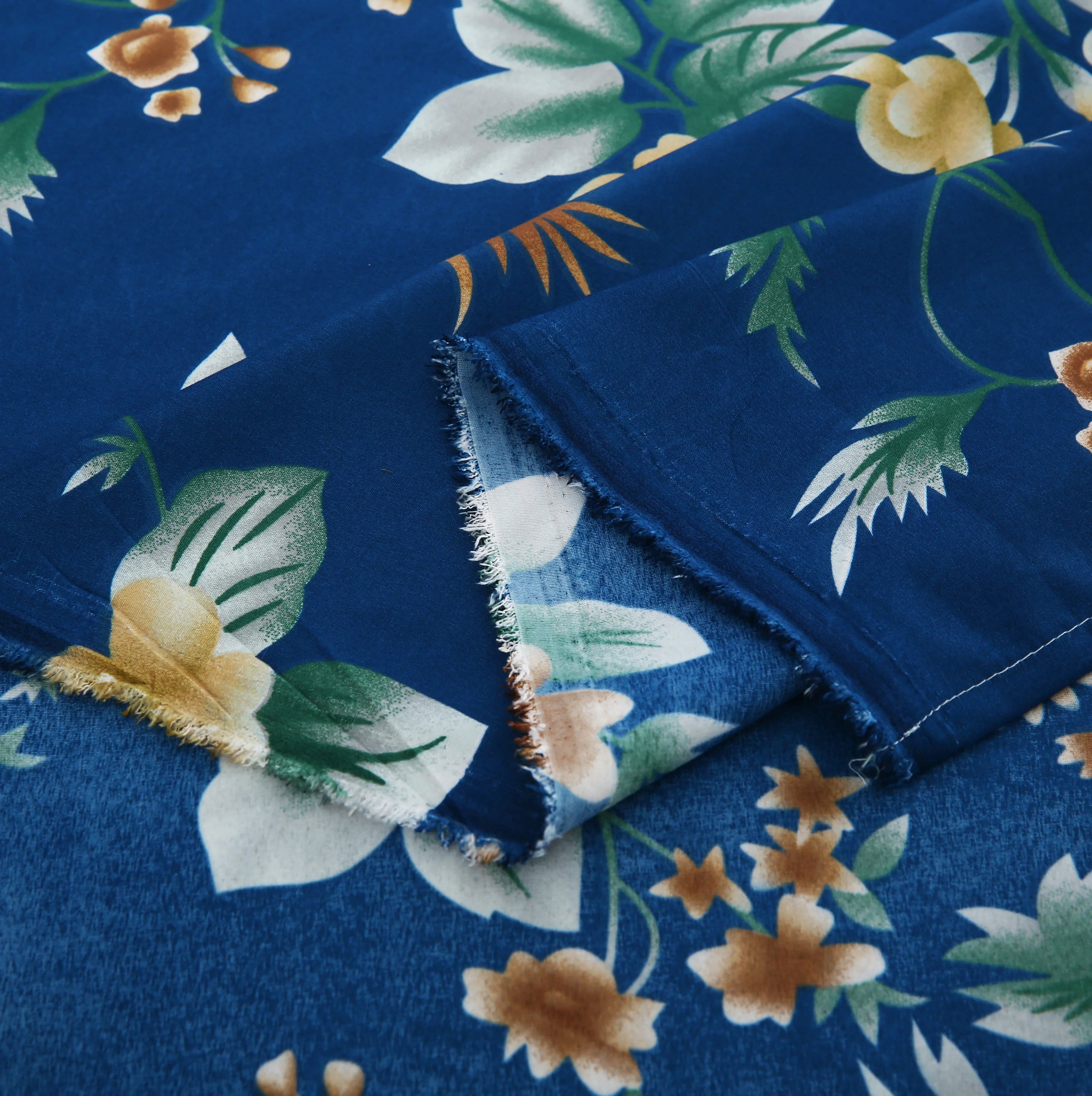 Floral fabric with blue background