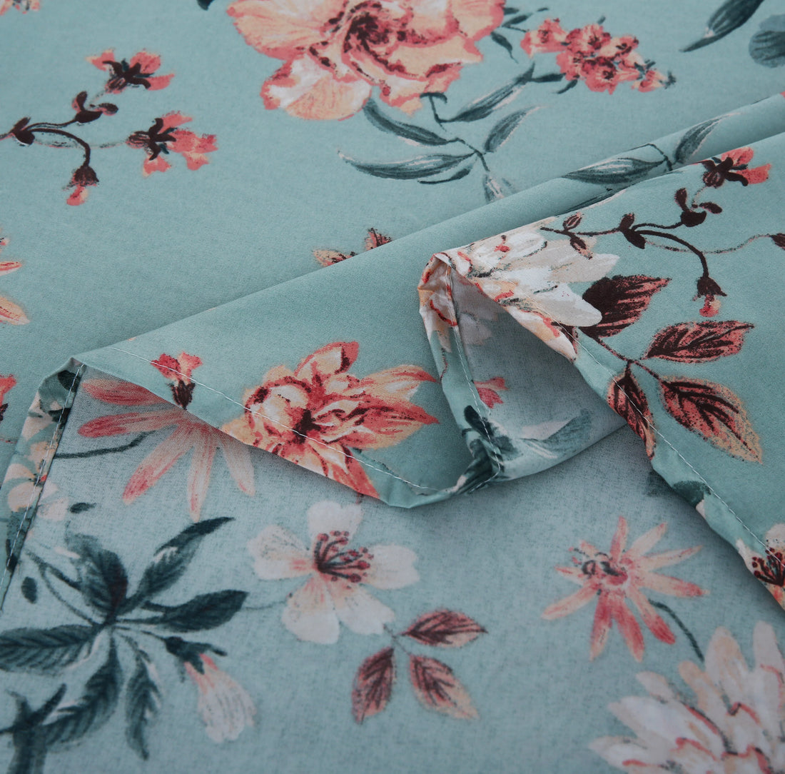 3 Piece Teal and Coral Printed | Tropical Leaf Bedsheet Set-2055