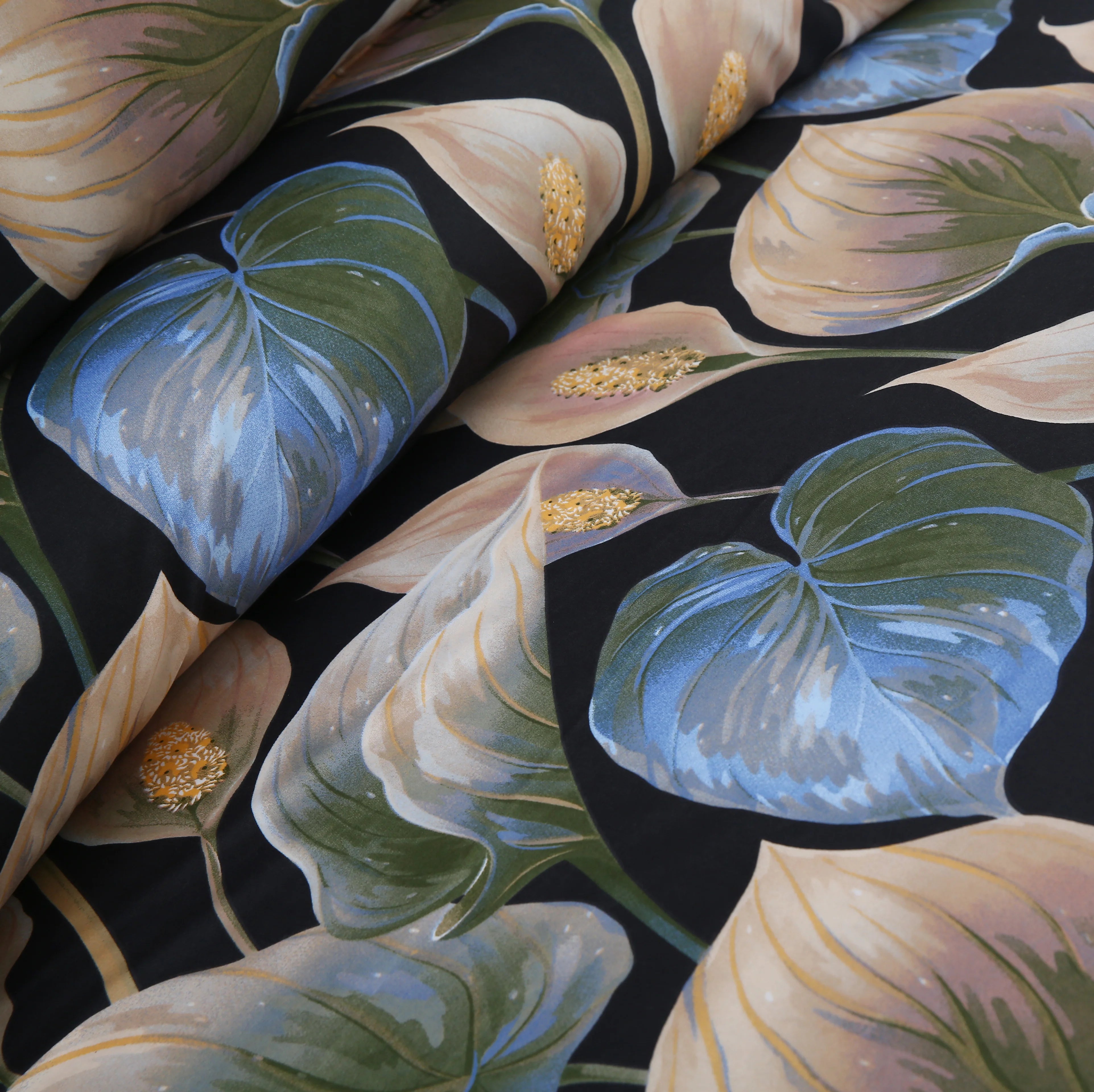 3 Piece Black Tropical Leaf | Modern Botanical Bedsheet Set-2051