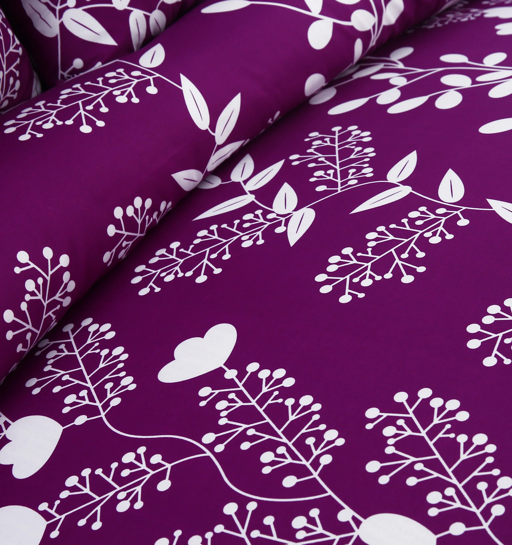 Purple fabric with white floral patterns