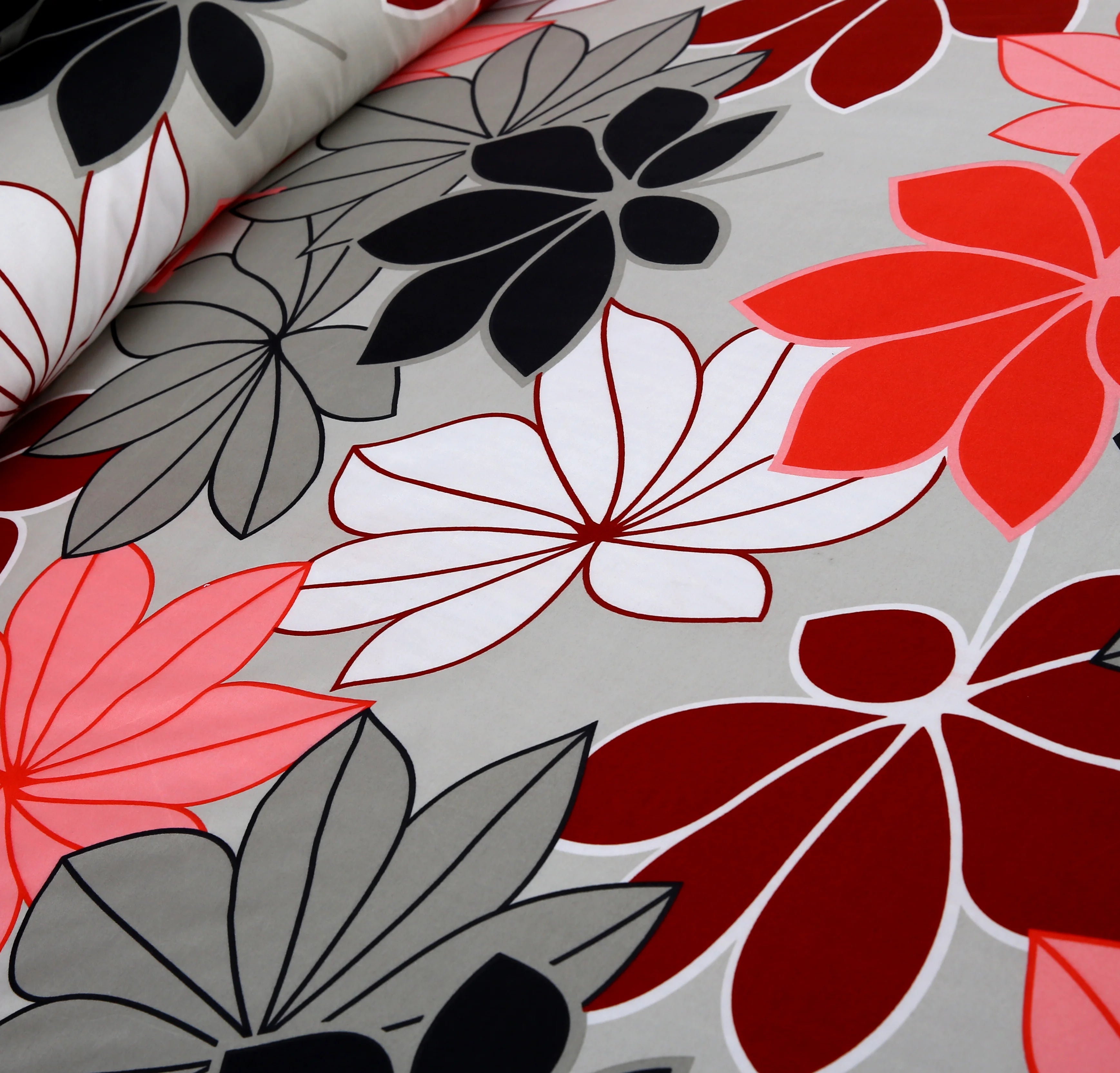 6 Piece Grey and Red Floral | Modern Flower Duvet Cover Set-2052