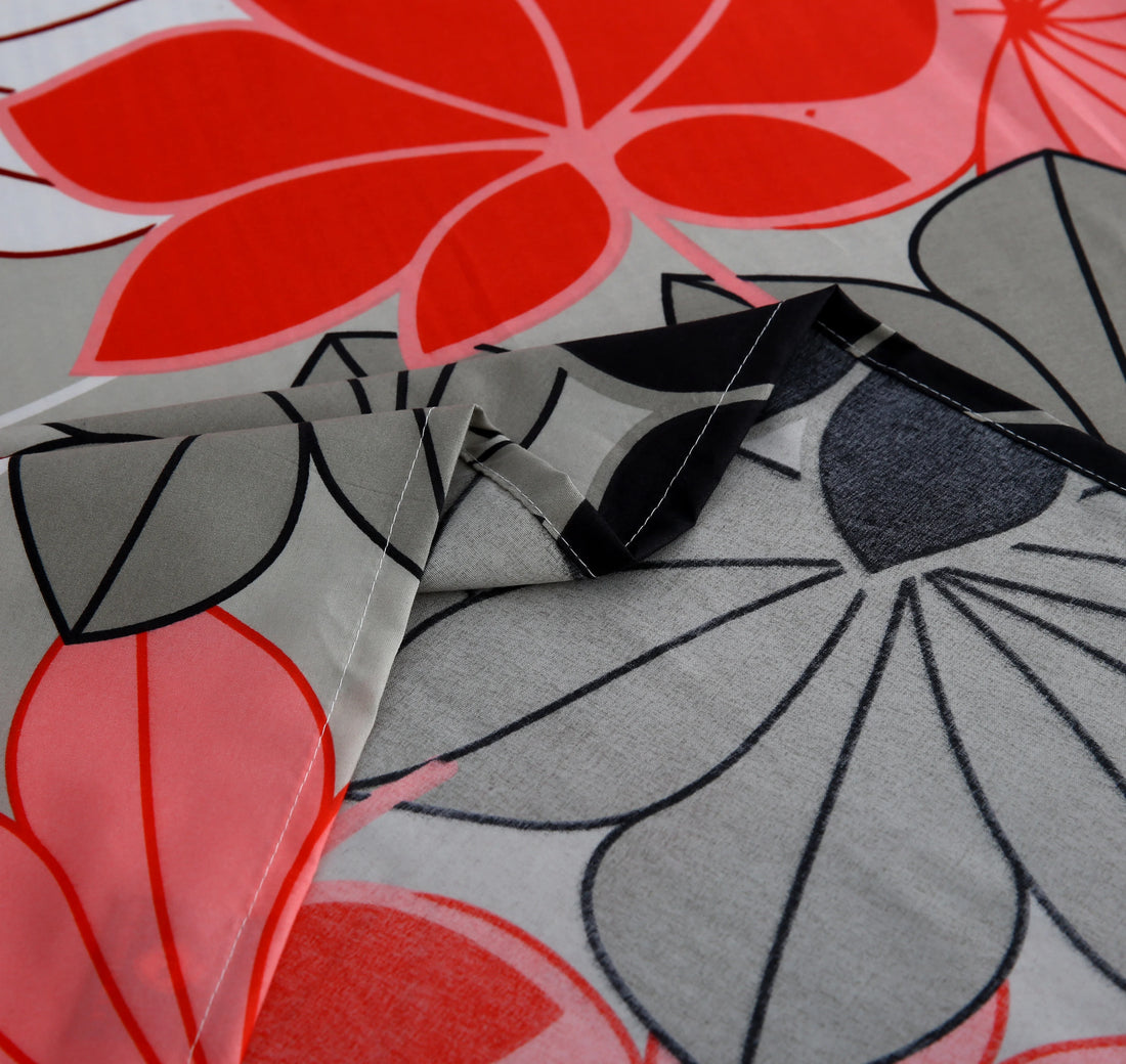 6 Piece Grey and Red Floral | Modern Flower Duvet Cover Set-2052