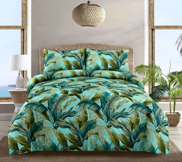 6 Piece Teal and Green Tropical Leaf | Nature-Inspired Duvet Cover Set-2053