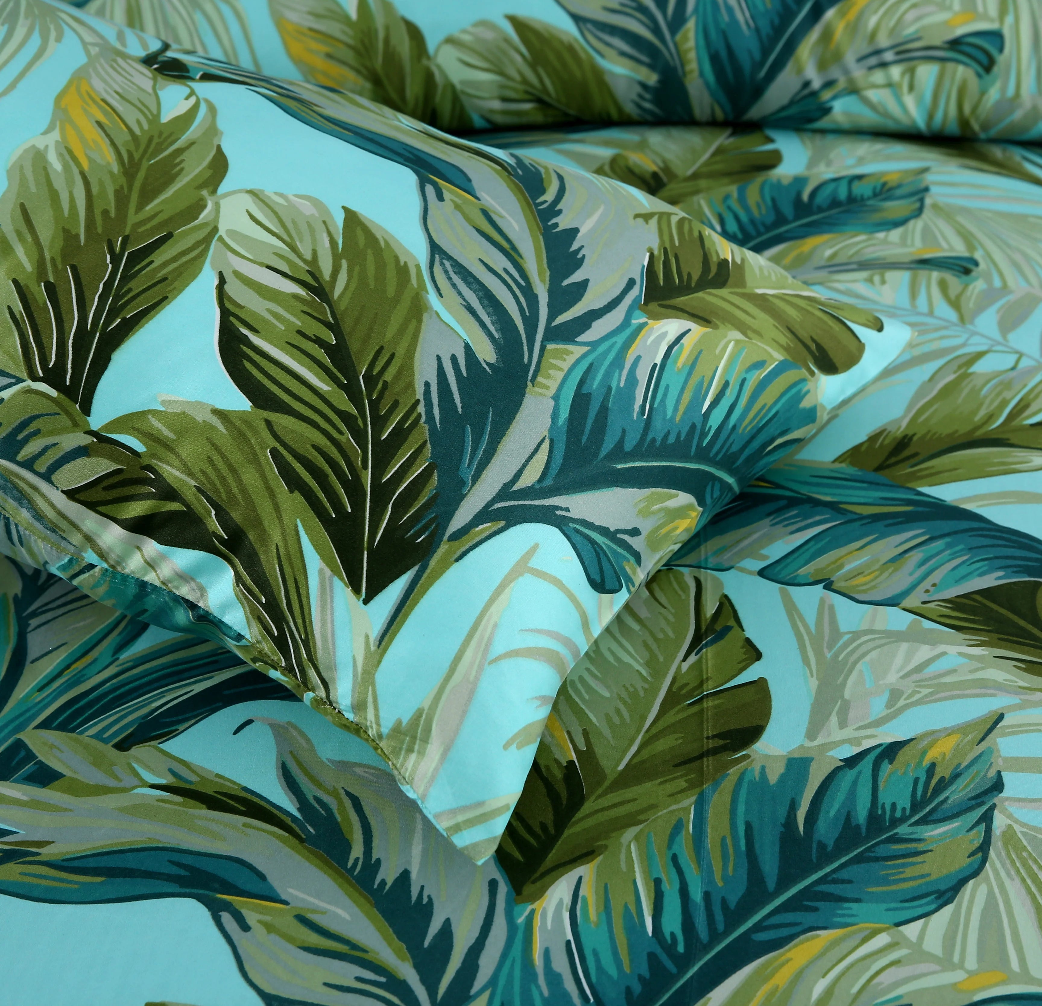 6 Piece Teal and Green Tropical Leaf | Nature-Inspired Duvet Cover Set-2053