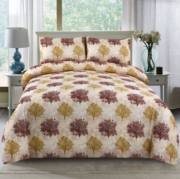Bedding set with tree pattern in a bedroom setting