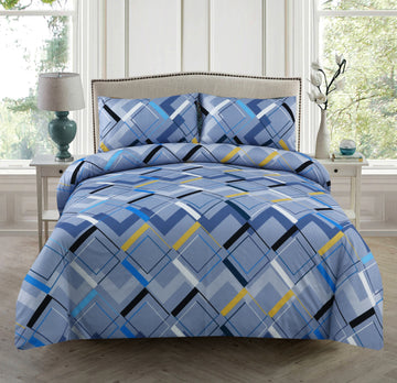3 piece Blue Geometric Elegance | Modern Style & Comfort Bedsheet Set-2056