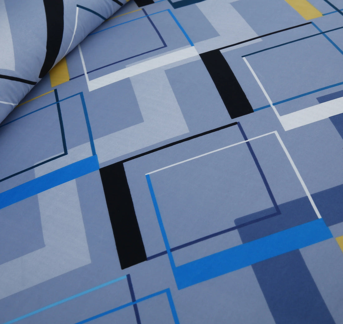 3 piece Blue Geometric Elegance | Modern Style & Comfort Bedsheet Set-2056
