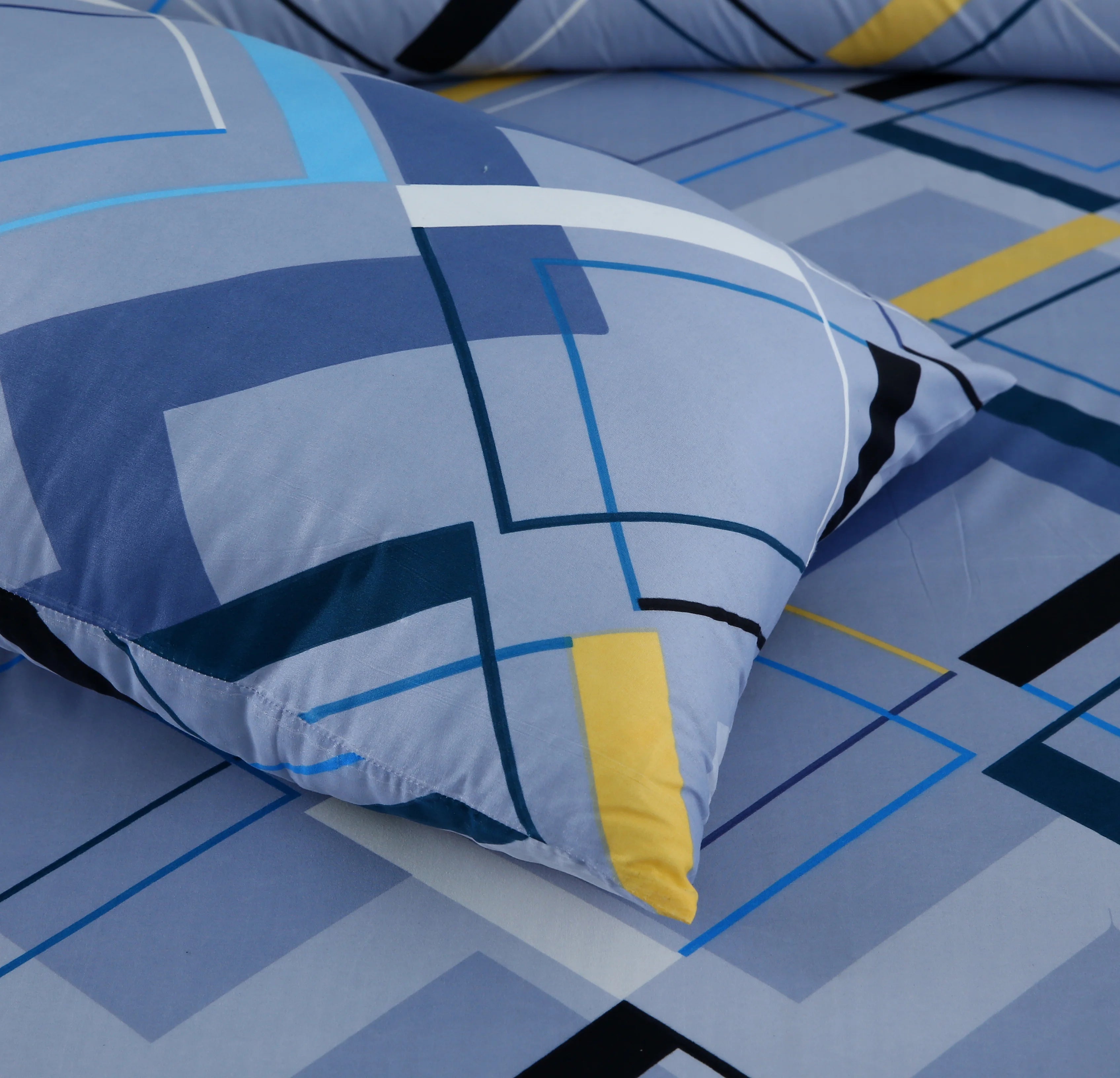 3 piece Blue Geometric Elegance | Modern Style & Comfort Bedsheet Set-2056