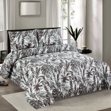 3 Piece - Palm Leaves Flowered Bedsheet Set - 2062